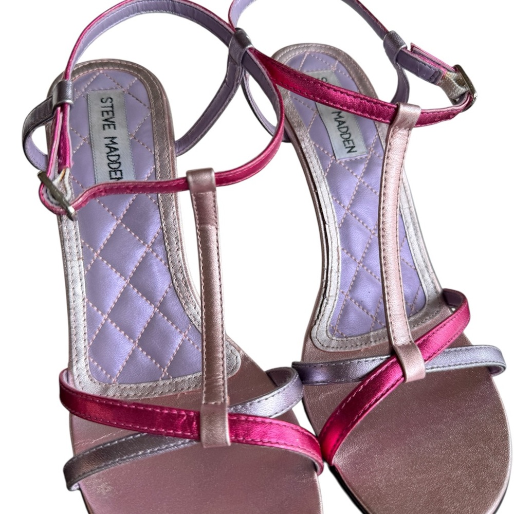 Steve Madden Metallic Pink and Silver T-Strap Heels - Picture 3 of 4